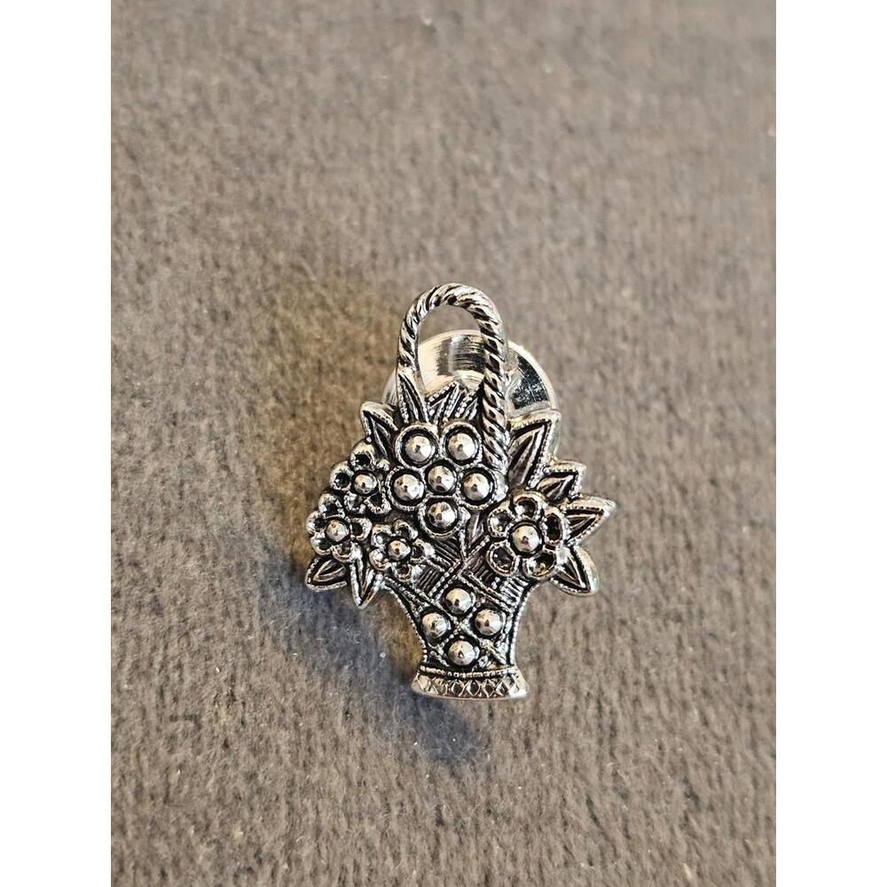 Vintage 1982 Avon Faux Marcasite Flower Basket Pin